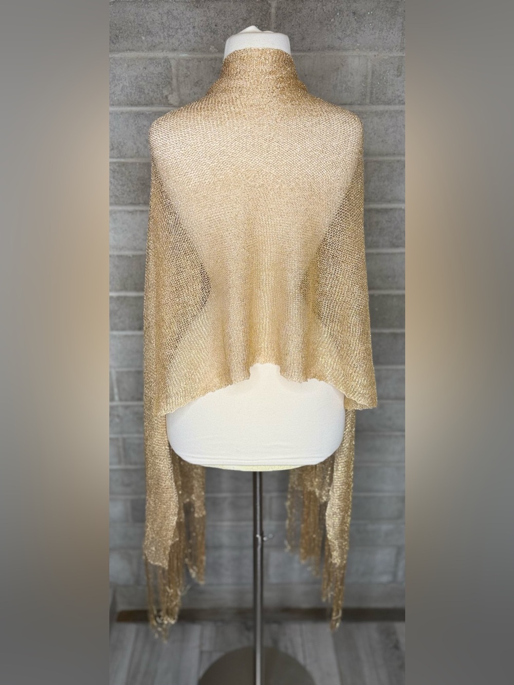 Gold Metallic Fringe Evening Shawl Wrap Wedding Formal Party Lightweight Scarf - Picture 11 of 14
